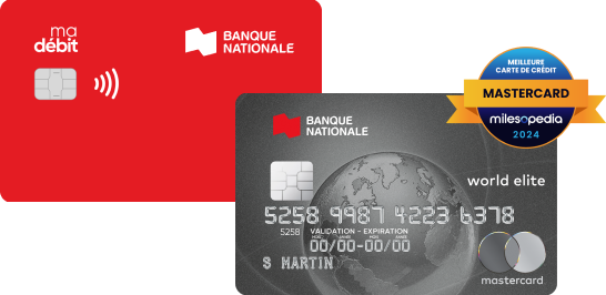 Photo de la carte de débit Banque Nationale et de la carte de crédit Mastercard World Elite 