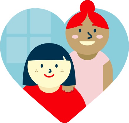 Illustration of two people smiling in a heart