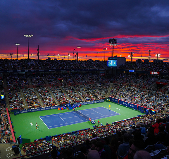 Photo of a full tennis stadium at the National Bank Open