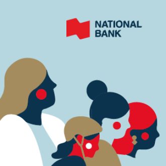 Une illustration de 4 femmes avec le logo de la Banque Nationale