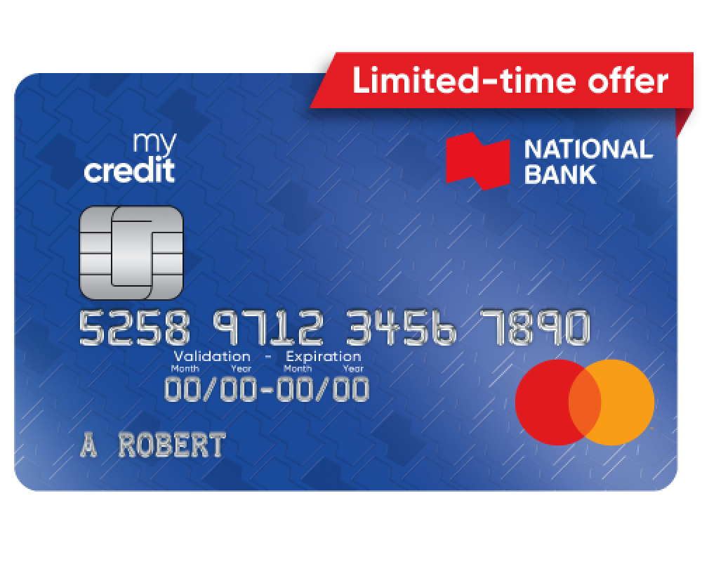 Photo of the mycredit Mastercard credit card with the words Limited time offer below 
