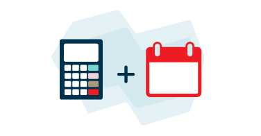 Illustration of a calculator and a calendar joined by a plus symbol