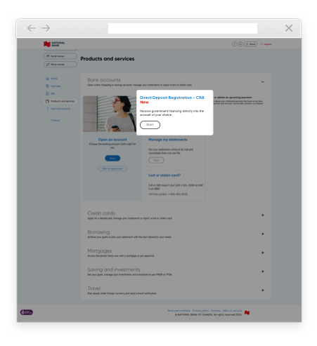 Screenshot of a fictional client centre