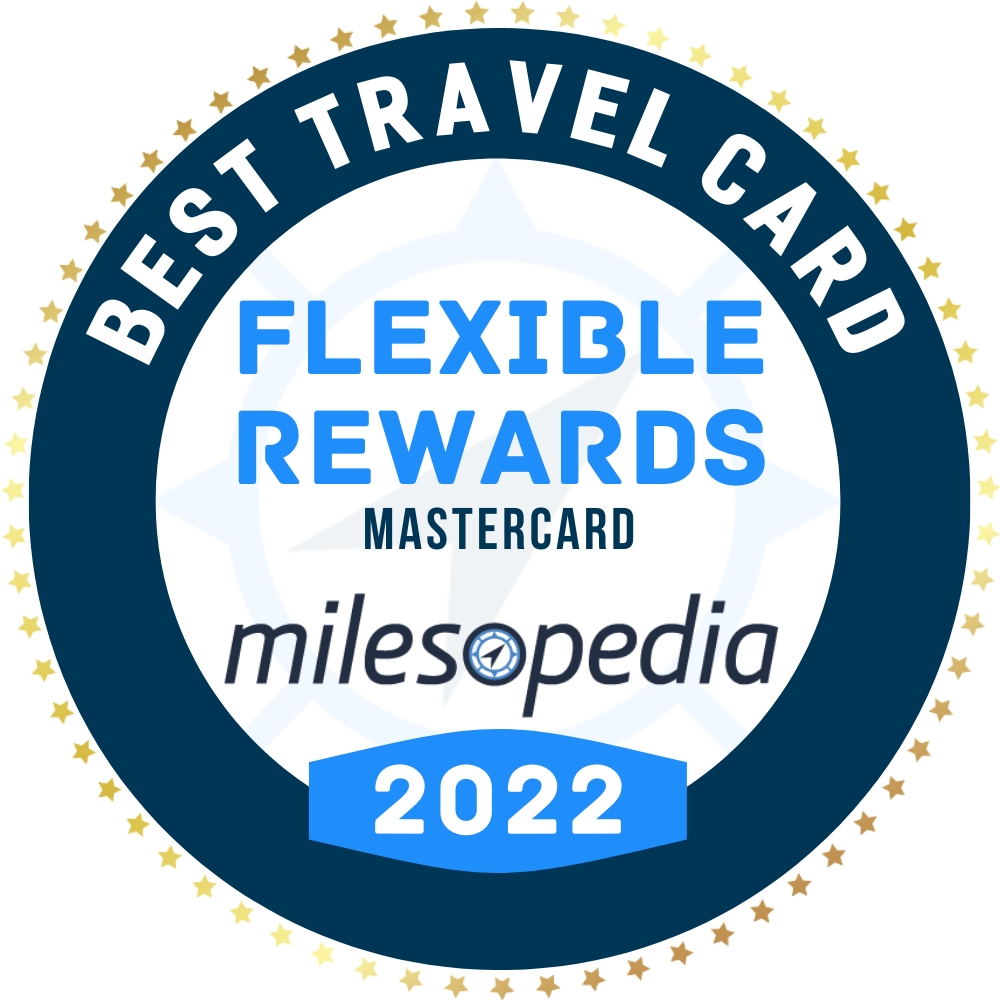 Picto of a badge titled best flexible rewards travel card Mastercard Milesopedia 2022