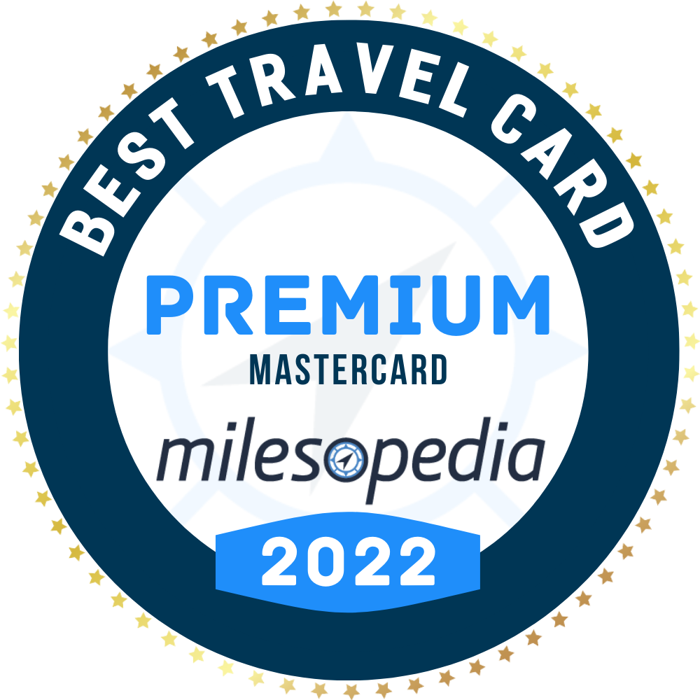 Picto of a badge titled best premium travel card Mastercard Milesopedia 2022
