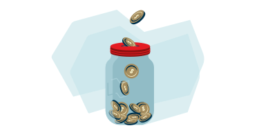 Drawing of a piggy bank with coins 