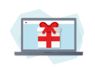 Illustration of a laptop with a gift on its screen 