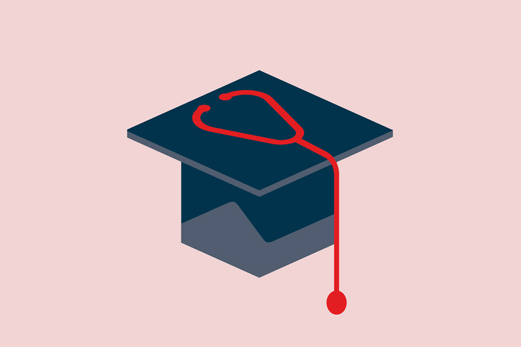 Illustration of a graduation cap with a stethoscope