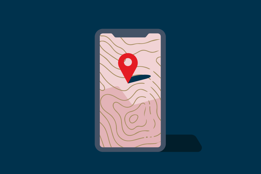 Illustration of a mobile phone showing a geolocation symbol