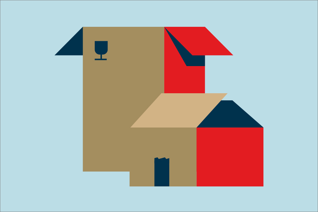 Moving boxes illustration for an article about buying or renting a house