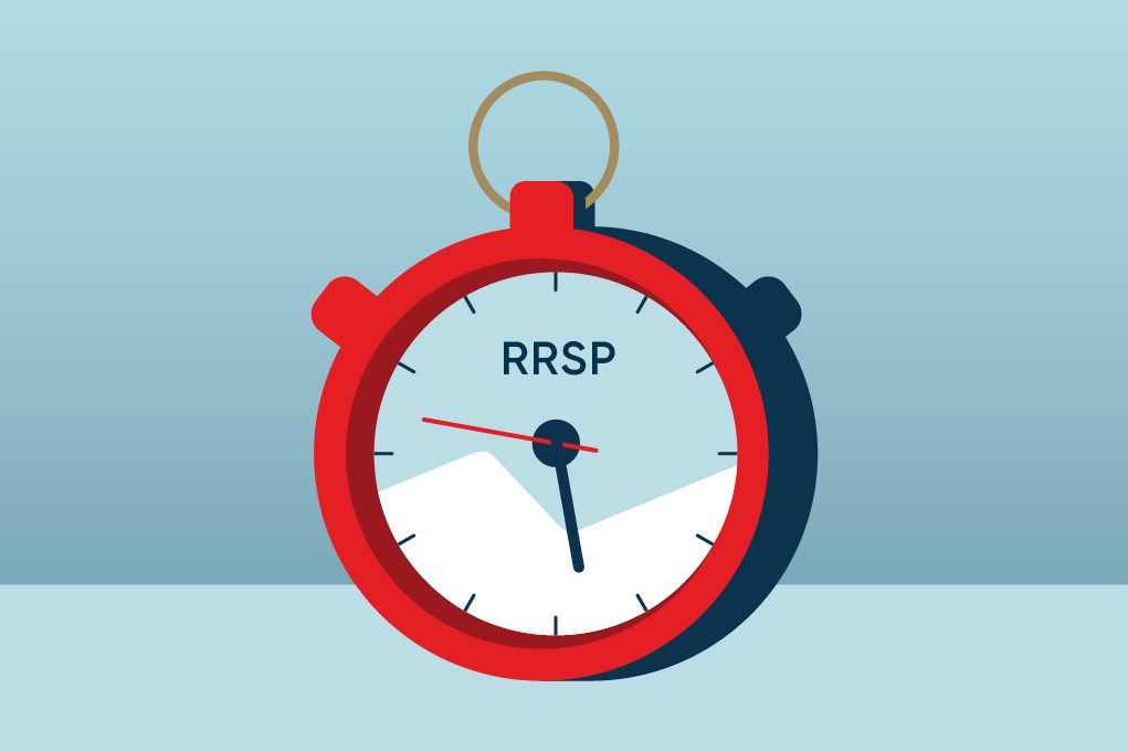 Drawing of a stopwatch with the word RRSP on it