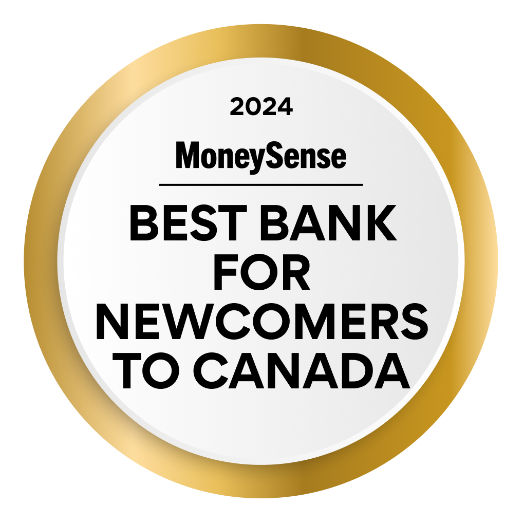 Picture of the MoneySense badge for Best Bank for Newcomers to Canada for 2024