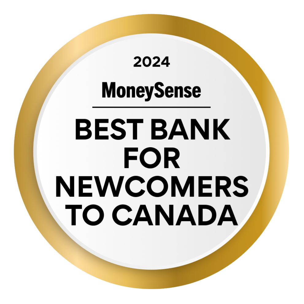 Picture of the MoneySense badge for Best Bank for Newcomers to Canada for 2024