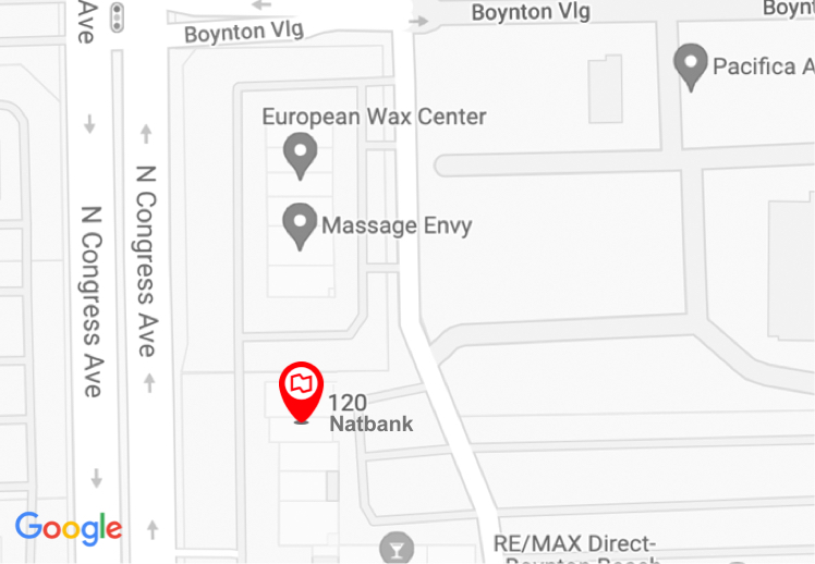 Drawing of a map with an arrow icon indicating the location of the branch in Boynton Beach
