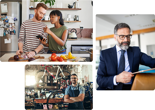 A collage of photos of people taking advantage National Bank’s legal assistance service
