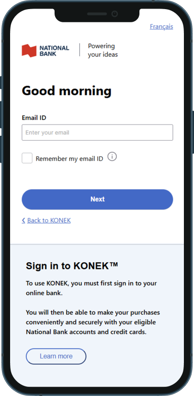 Photo of a mobile phone screen displaying the second step to use KONEK 