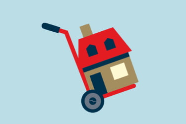 Illustration of a house on a cart