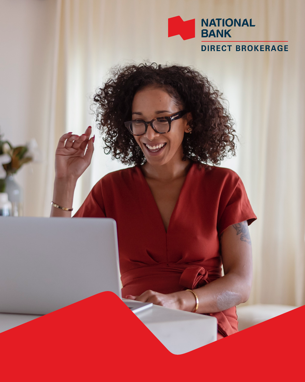 A smiling woman using her computer to consult the Fully-Paid Securities Lending Program (FPL banner).